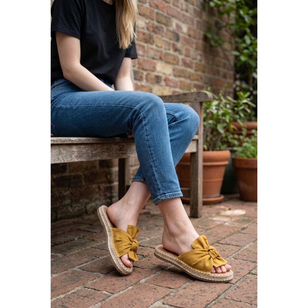 Universal Thread Women's Mustard Yellow Knot Espadrille Slides Sandals Size 7